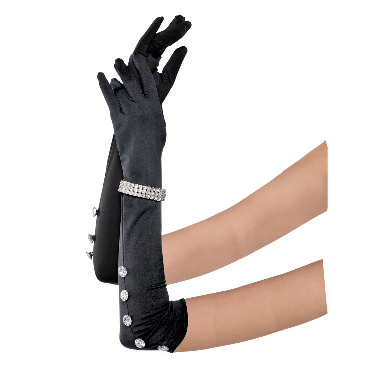 SUIT YOURSELF COSTUME CO. Costume Accessories Long Black Satin Gloves with Rhinestone Bracelet for Adults 809801709606