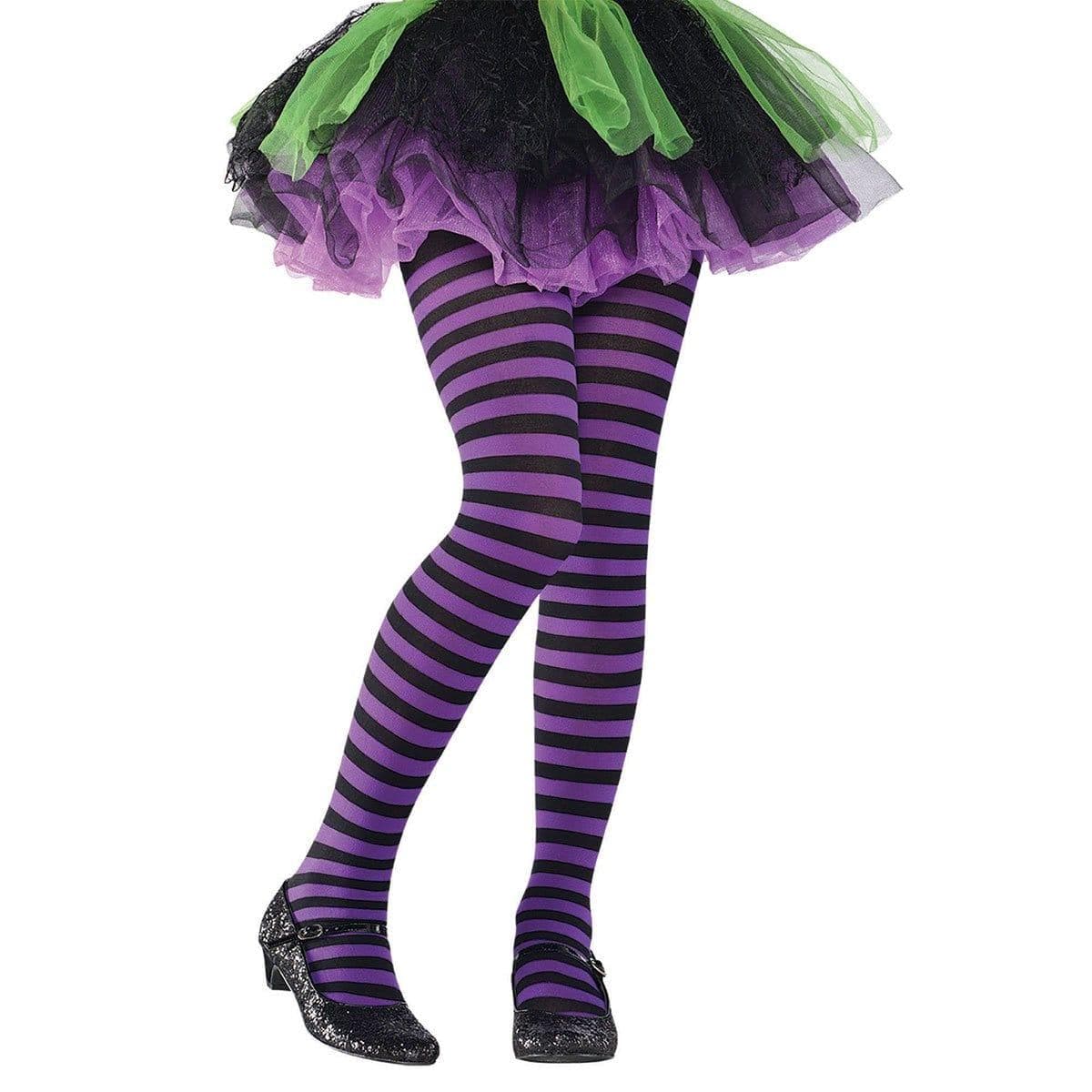Buy Costume Accessories Purple & Black Striped Tights for Kids sold at Party Expert