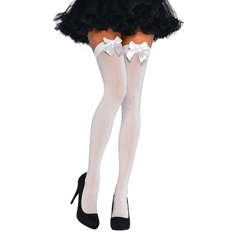 Buy Costume Accessories White thigh highs with bow for women sold at Party Expert