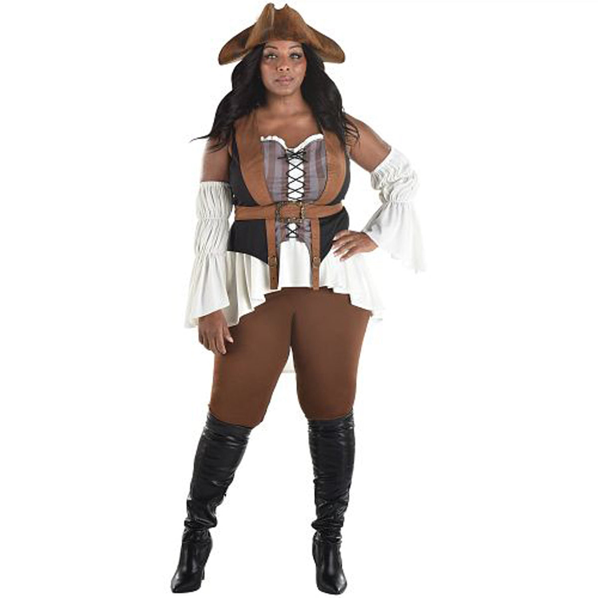 SUIT YOURSELF COSTUME CO. Costumes Shipwrecked Pirate Plus Size Costume for Adults, Brown and White Catsuit