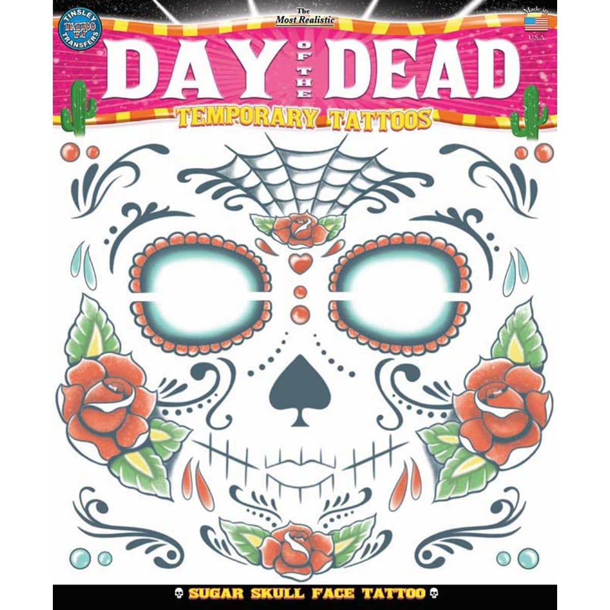 Male Sugar Skull Face Tattoo  Day of the Dead Halloween Makeup