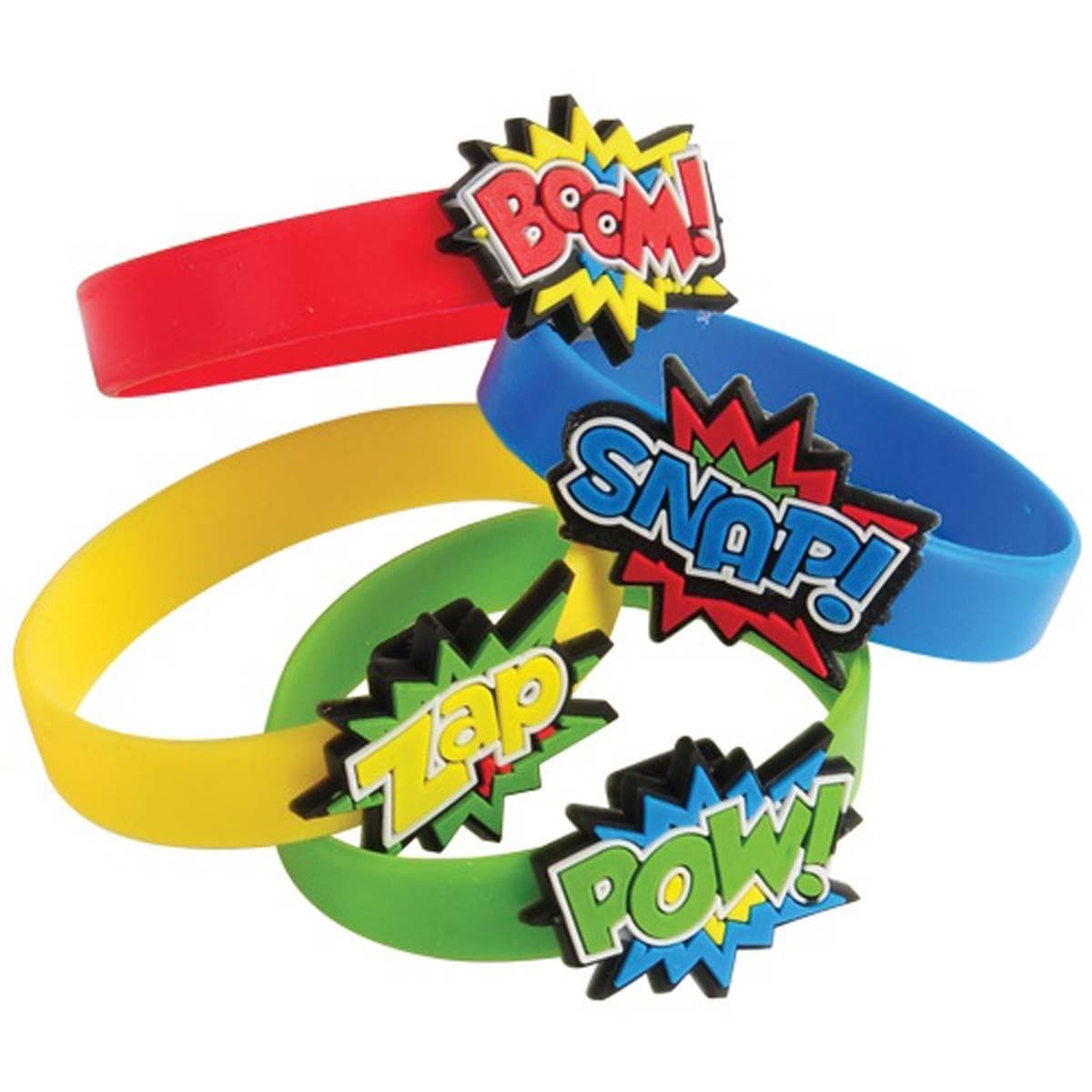 Buy Kids Birthday Superhero rubber bracelets, 12 per package sold at Party Expert