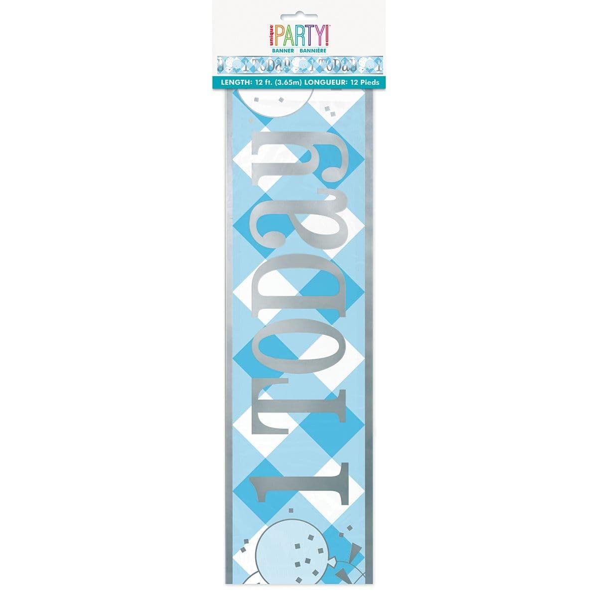 Buy 1st Birthday Blue Gingham Banner sold at Party Expert