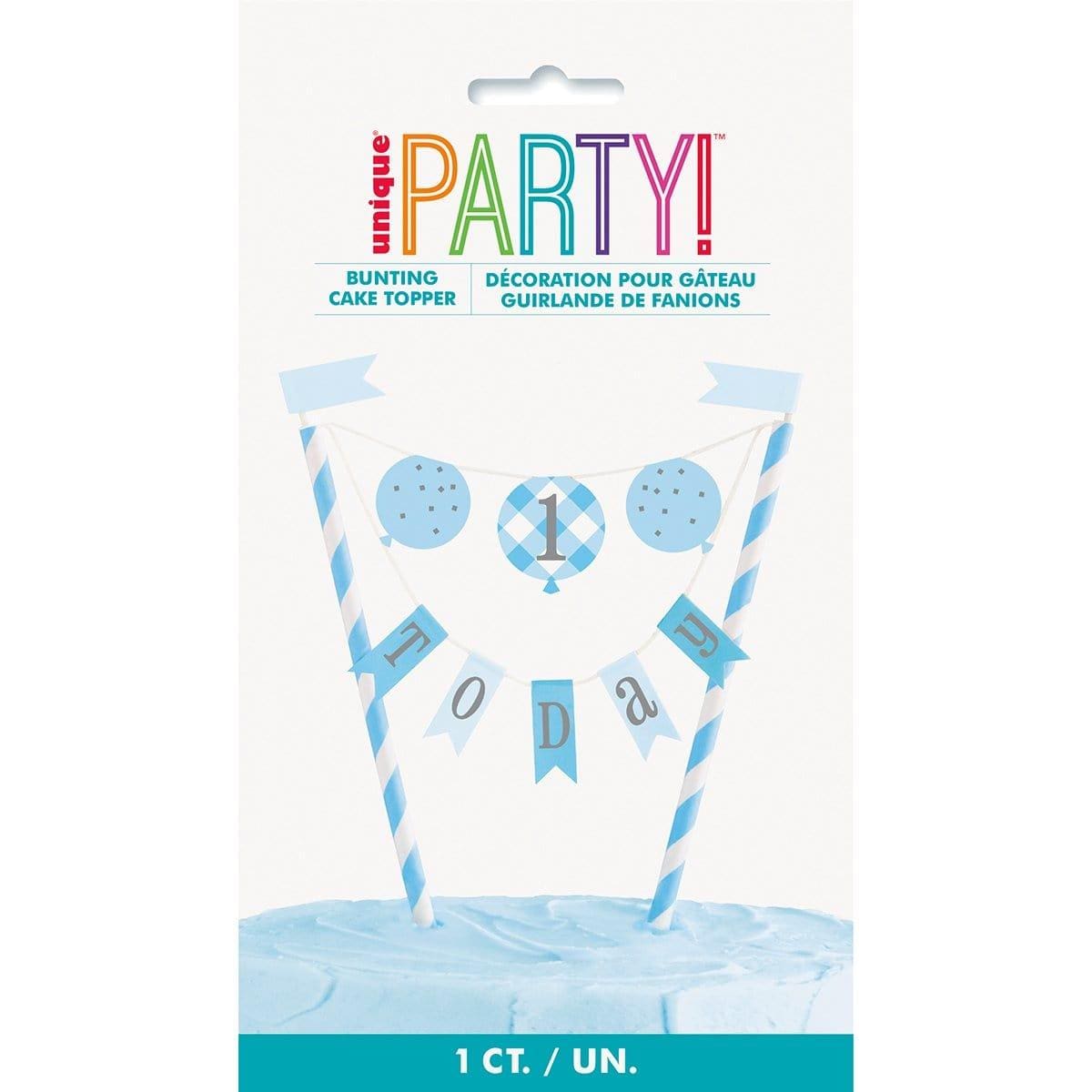 Buy 1st Birthday Blue Gingham Cake Topper sold at Party Expert