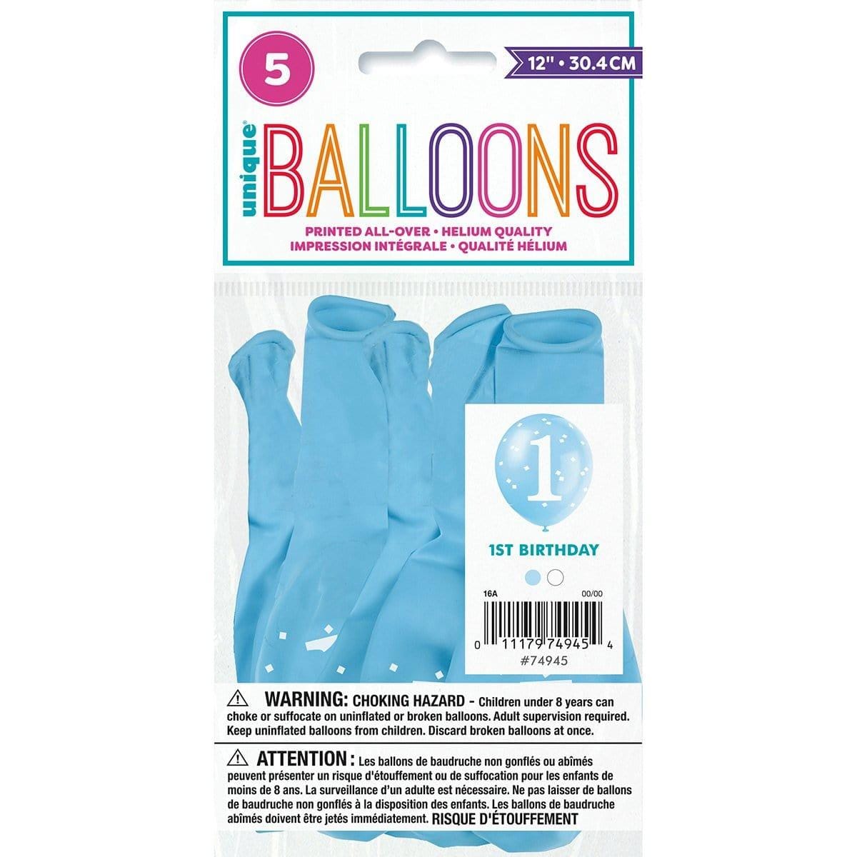 Buy 1st Birthday Blue Gingham Latex Balloons 12 Inches, 5 Counts sold at Party Expert