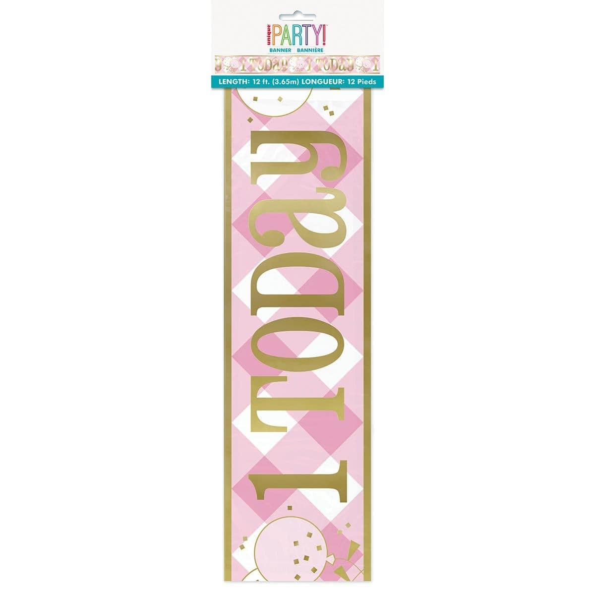 Buy 1st Birthday Pink Gingham Banner sold at Party Expert
