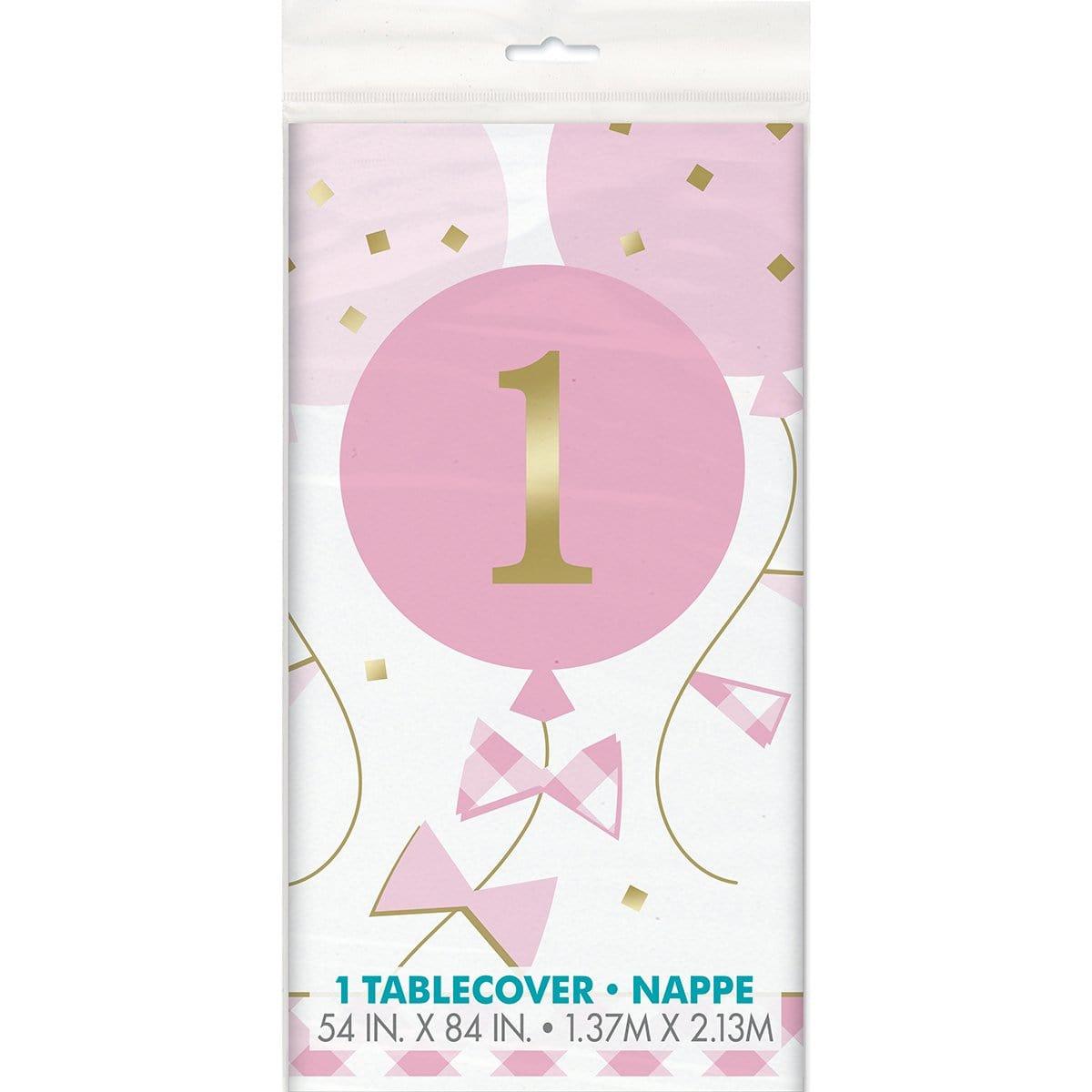 Buy 1st Birthday Pink Gingham Tablecover sold at Party Expert
