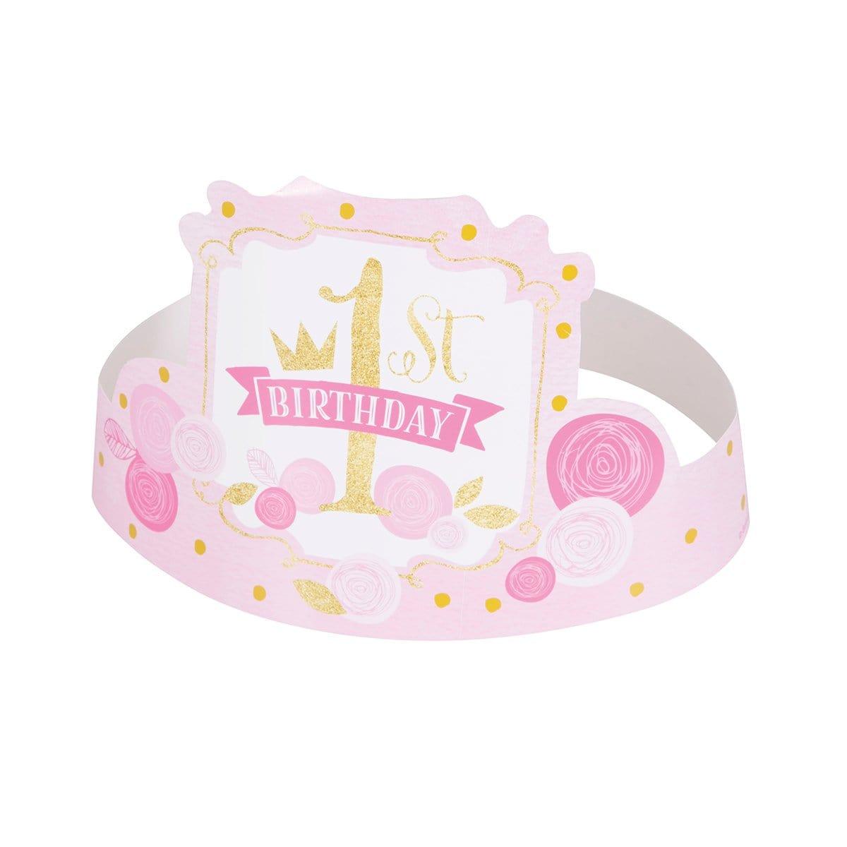 Buy 1st Birthday Pink/gold 1st Birthday - Hats 6/pkg sold at Party Expert