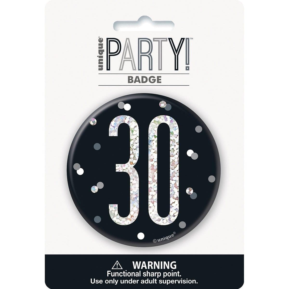 Buy Age Specific Birthday Bonne Fête Black/Silver - Badge - 30 sold at Party Expert