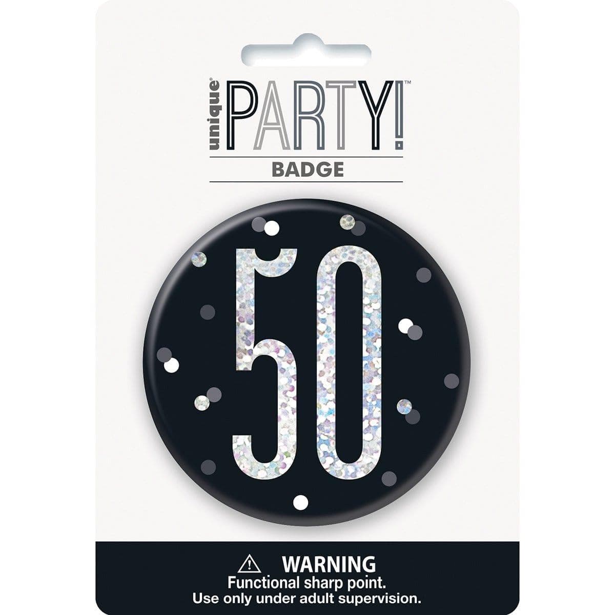 Buy Age Specific Birthday Bonne Fête Black/Silver - Badge - 50 sold at Party Expert