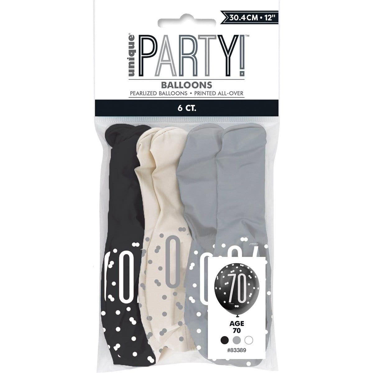 Buy Age Specific Birthday Bonne Fête Black/Silver - Latex Balloon 6/pkg - 70 sold at Party Expert