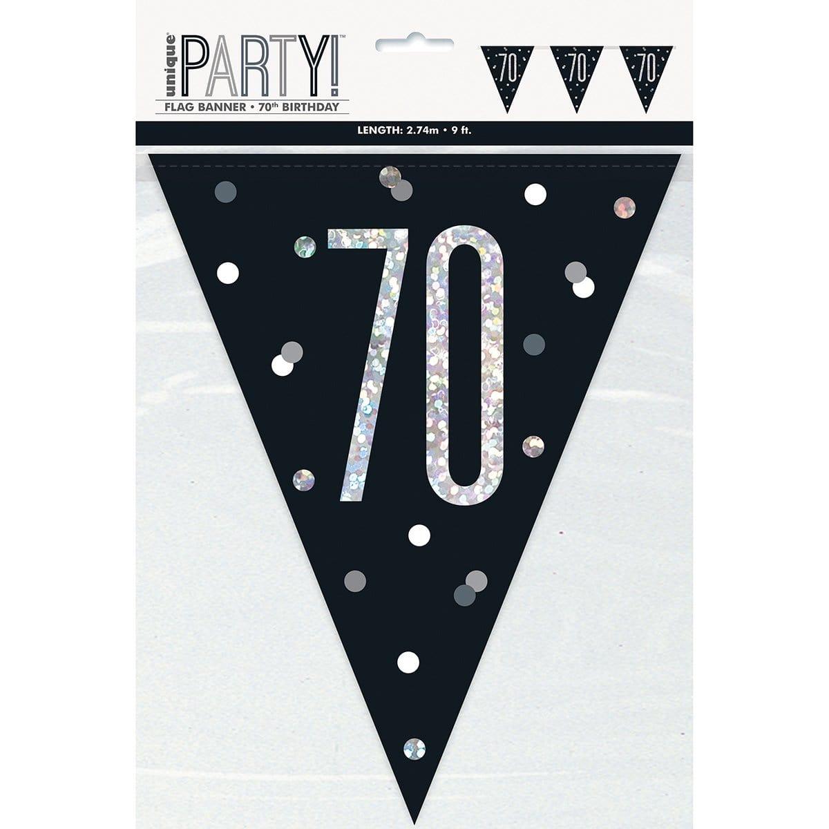 Buy Age Specific Birthday Bonne Fête Black/Silver - Pennant Banner - 70 sold at Party Expert