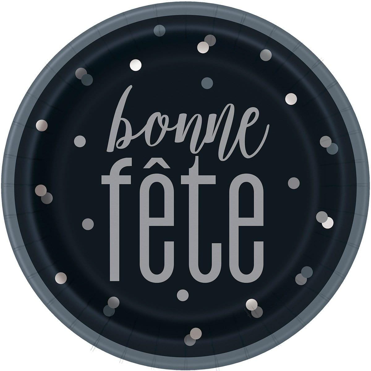 Buy Age Specific Birthday Bonne Fête Black/Silver - Plates 9 In. 8/pkg sold at Party Expert