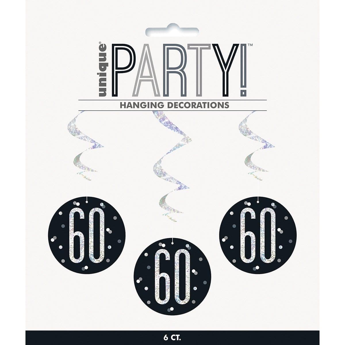 Buy Age Specific Birthday Bonne Fête Black/Silver - Swirls 6/pkg - 60 sold at Party Expert