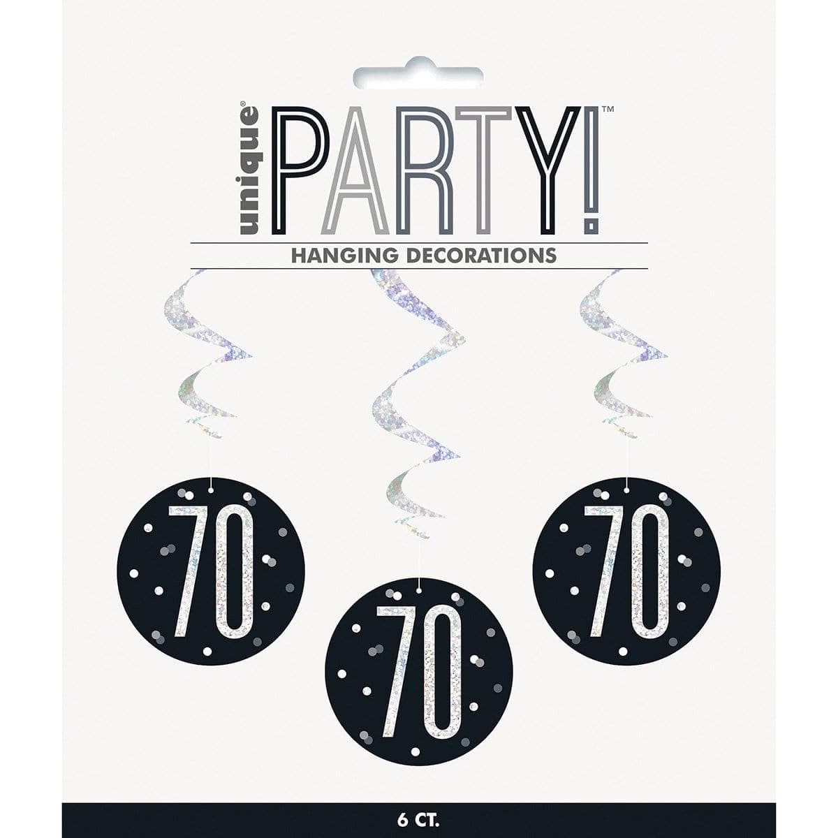 Buy Age Specific Birthday Bonne Fête Black/Silver - Swirls 6/pkg - 70 sold at Party Expert