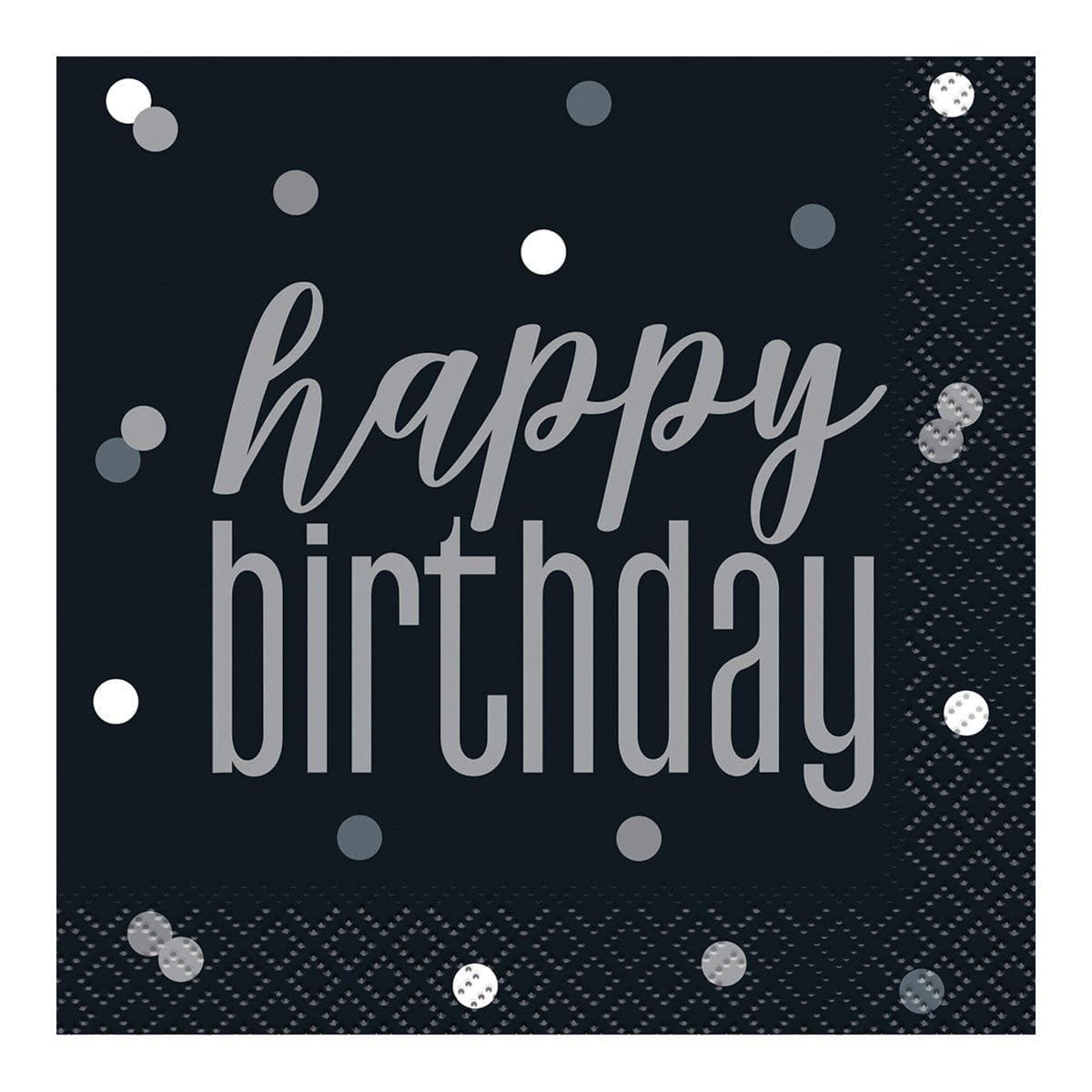 Buy Age Specific Birthday Happy Birthday Black/Silver - Beverage Napkins 16/pkg sold at Party Expert