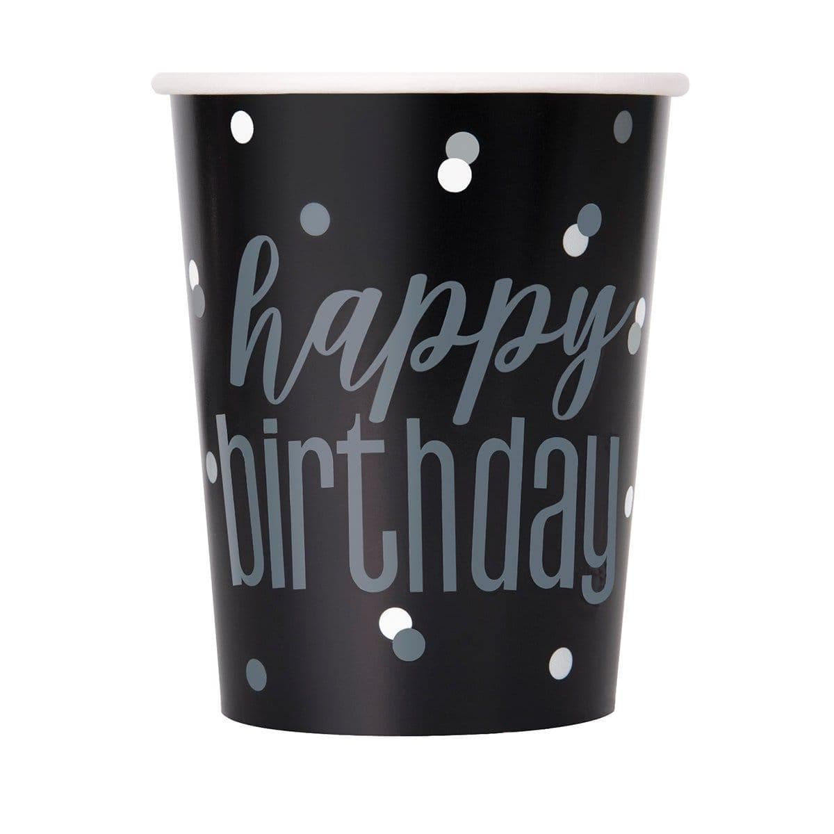 Buy Age Specific Birthday Happy Birthday Black/Silver - Cups 9 Oz. 8/pkg sold at Party Expert