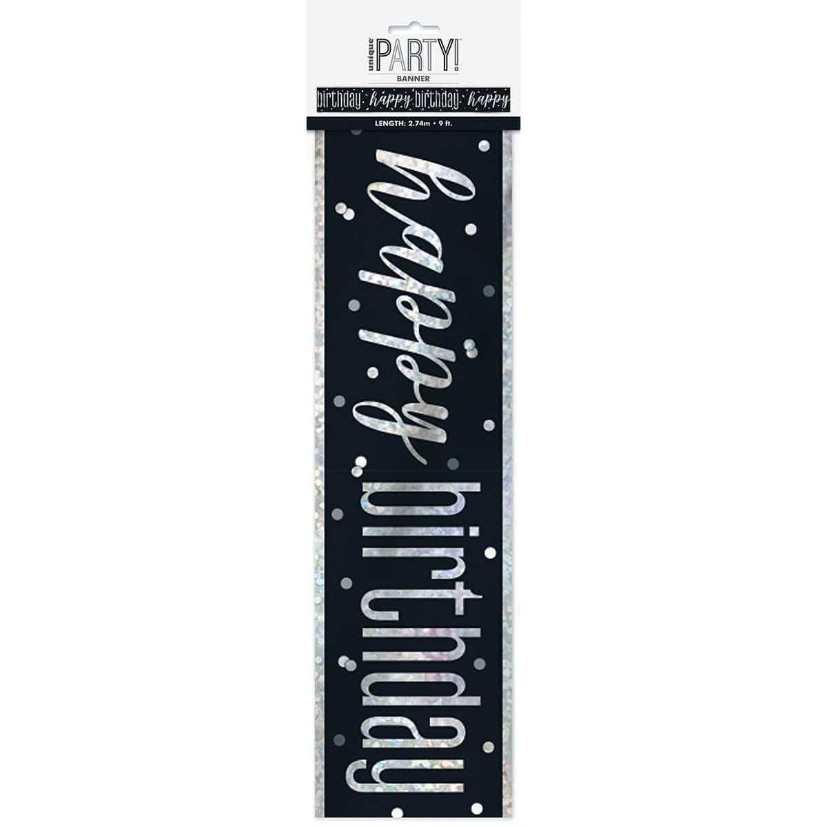 Buy Age Specific Birthday Happy Birthday Black/Silver - Foil Banner sold at Party Expert