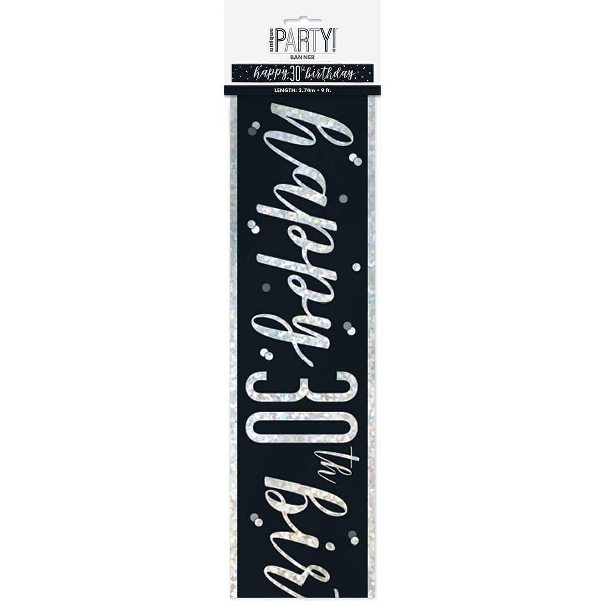 Buy Age Specific Birthday Happy Birthday Black/Silver - Foil Banner - 30th sold at Party Expert