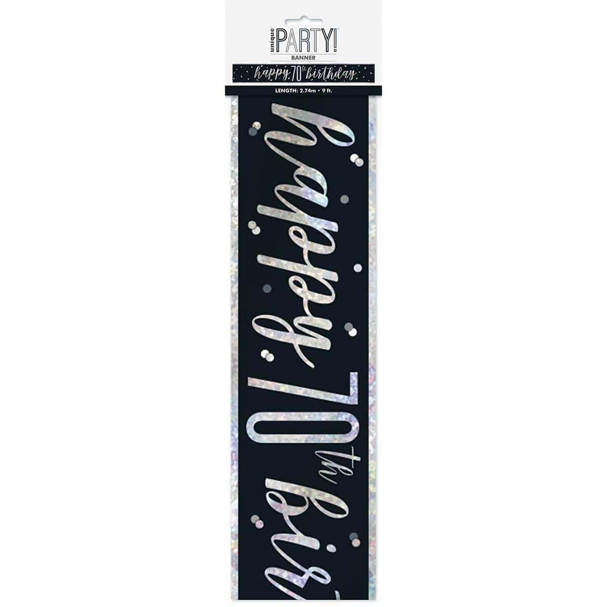 Buy Age Specific Birthday Happy Birthday Black/Silver - Foil Banner - 70th sold at Party Expert
