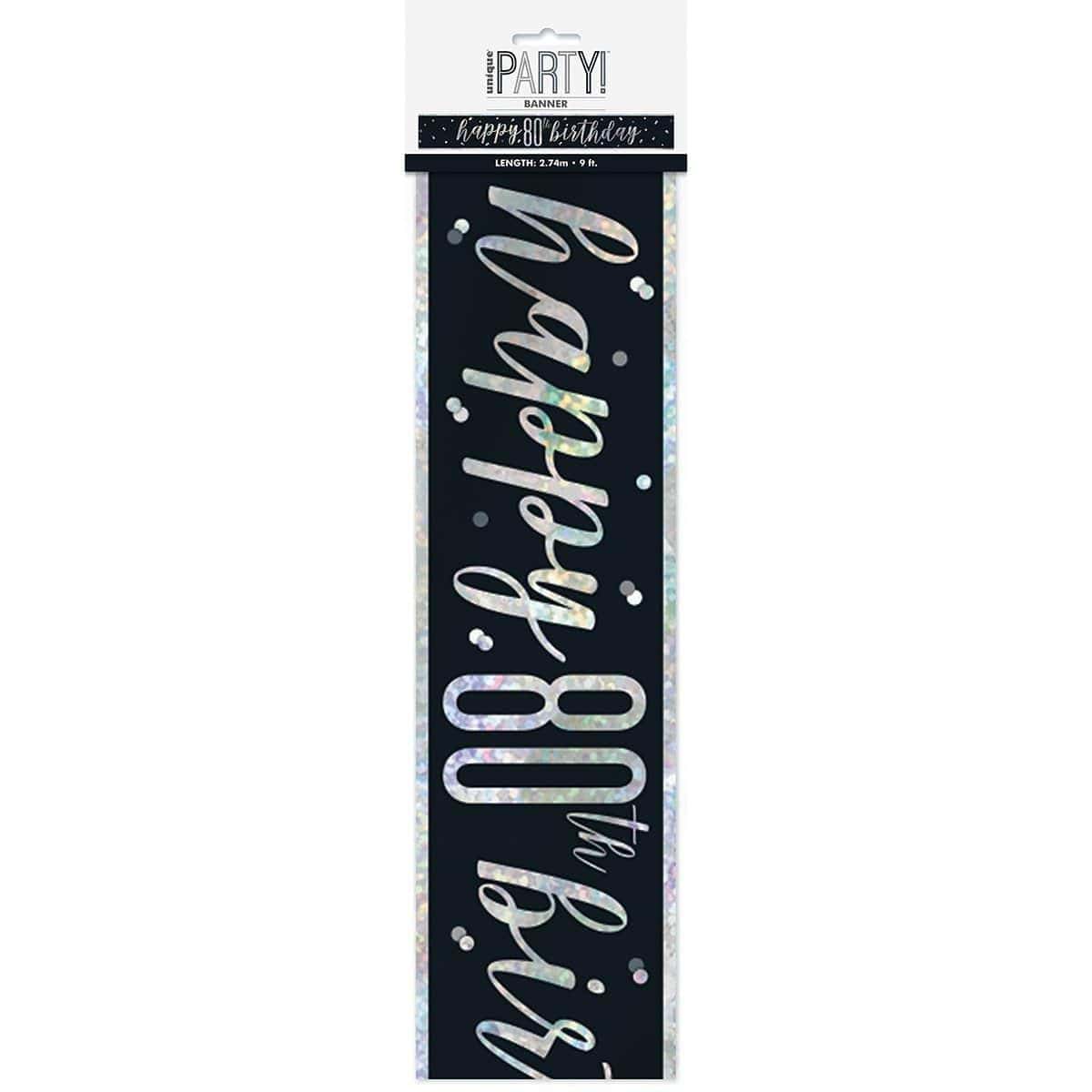 Buy Age Specific Birthday Happy Birthday Black/Silver - Foil Banner - 80th sold at Party Expert