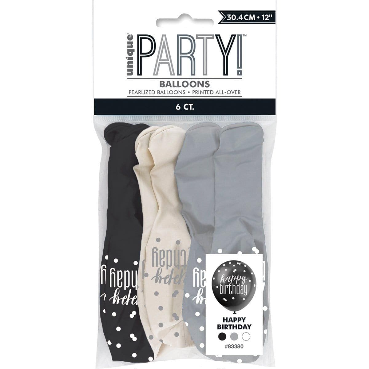 Buy Age Specific Birthday Happy Birthday Black/Silver - Latex Balloon 6/pkg sold at Party Expert