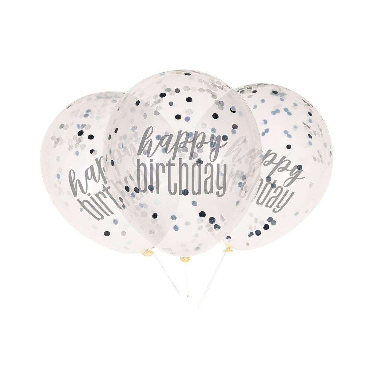 Buy Age Specific Birthday Happy Birthday Black/Silver - Latex Balloon W/Confetti 6/pkg sold at Party Expert