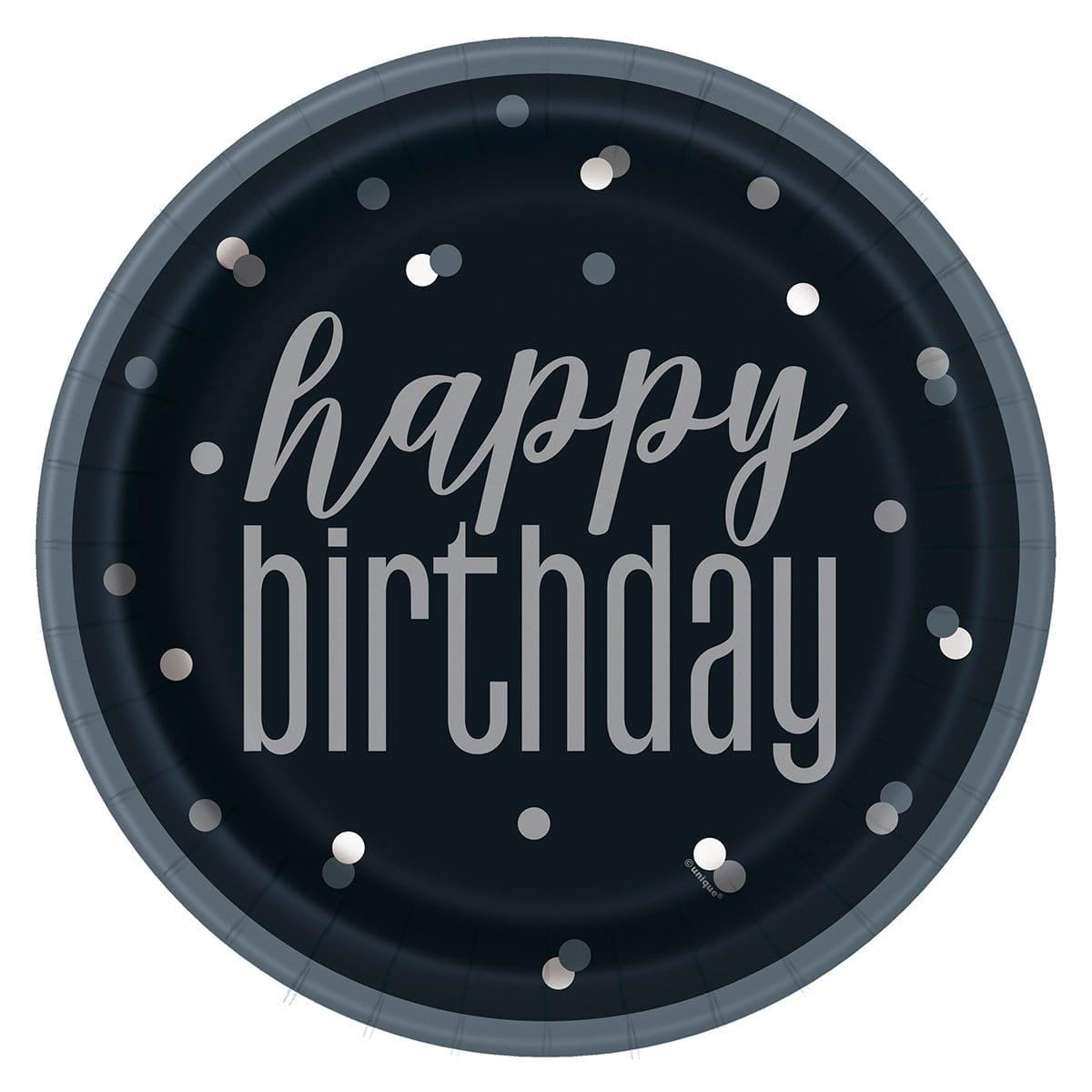 Buy Age Specific Birthday Happy Birthday Black/Silver - Plates 9 In. 8/pkg sold at Party Expert