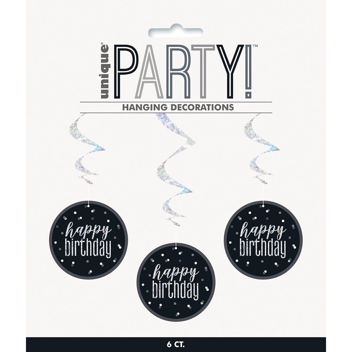 Buy Age Specific Birthday Happy Birthday Black/Silver - Swirls 6/pkg sold at Party Expert