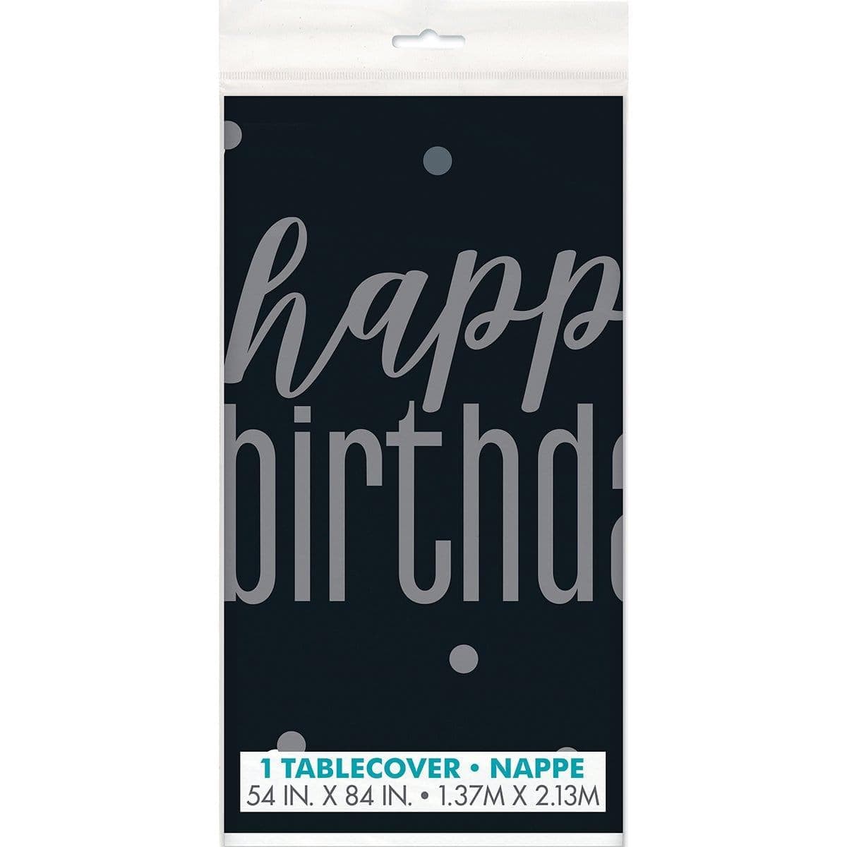 Buy Age Specific Birthday Happy Birthday Black/Silver - Tablecover sold at Party Expert
