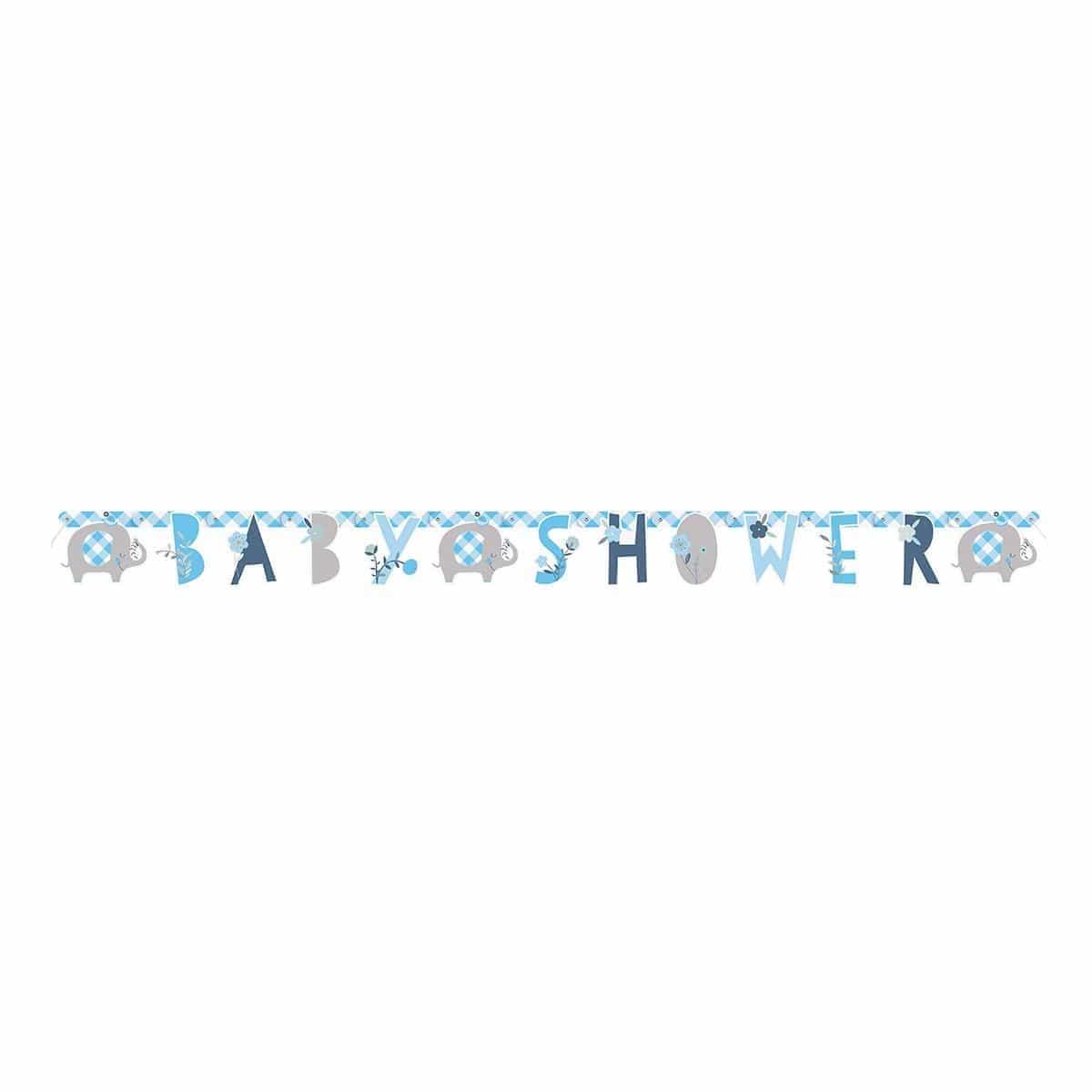 Buy Baby Shower Blue Floral Elephant Banner sold at Party Expert