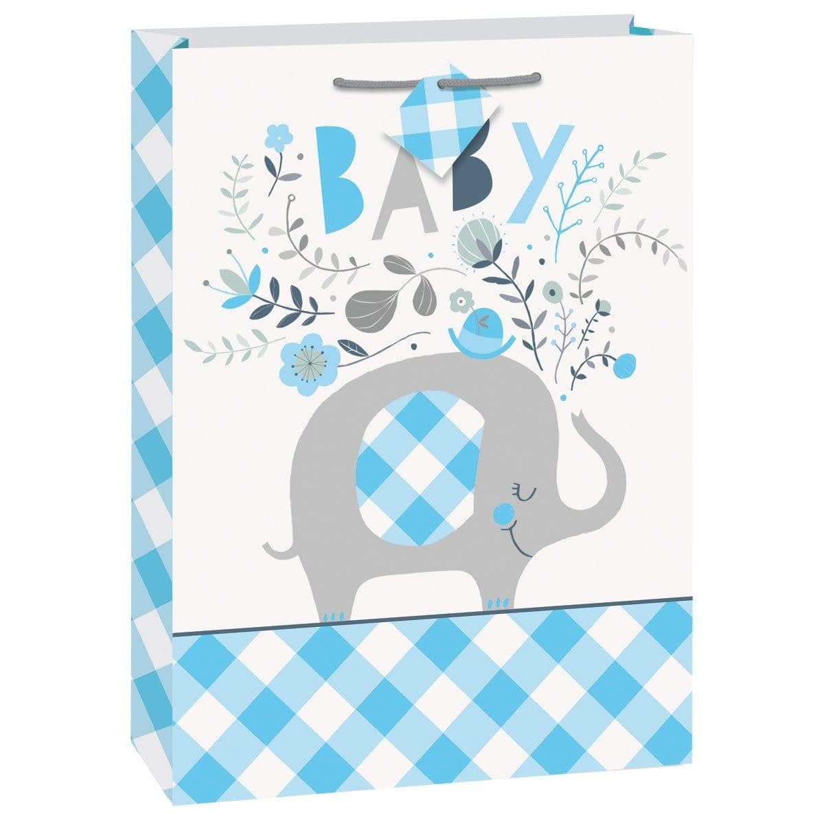 Buy Baby Shower Blue Floral Elephant Gift Bag Jumbo sold at Party Expert