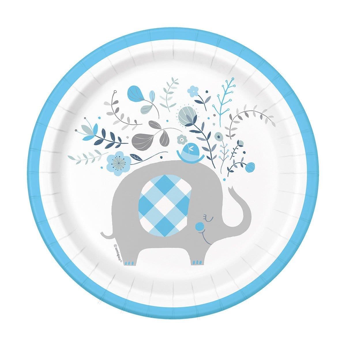Buy Baby Shower Blue Floral Elephant Plates, 7 inches, 8 Count sold at Party Expert