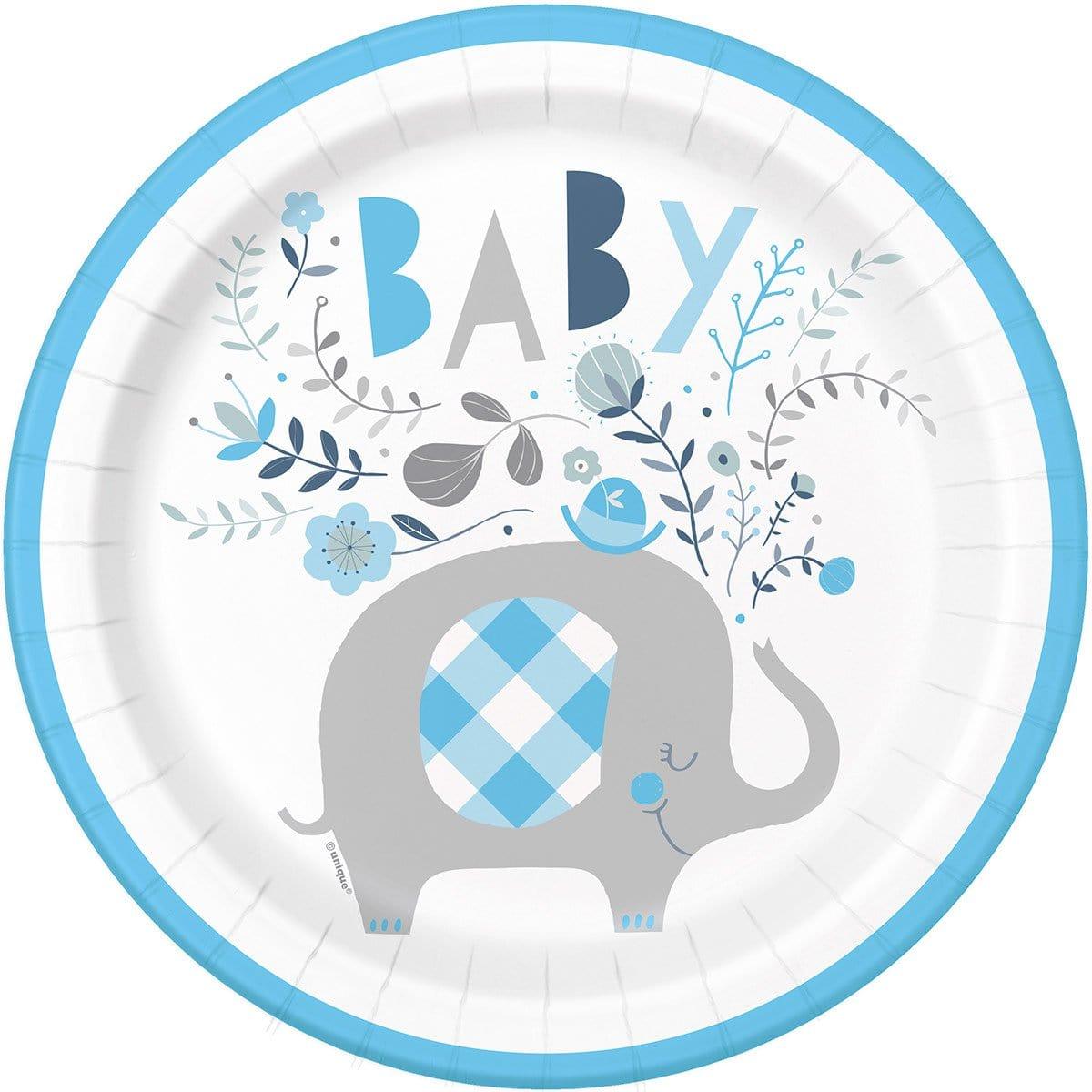 Buy Baby Shower Blue Floral Elephant Plates, 9 inches, 8 Count sold at Party Expert