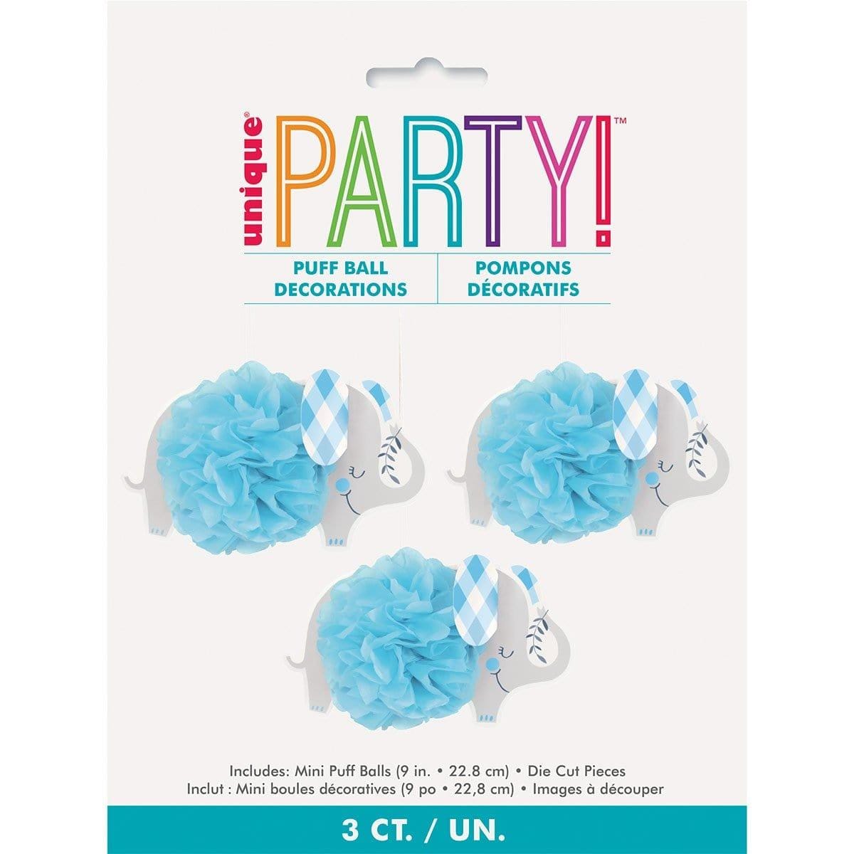 Buy baby Shower Blue Floral Elephant Puff Decoration, 3 Count sold at Party Expert