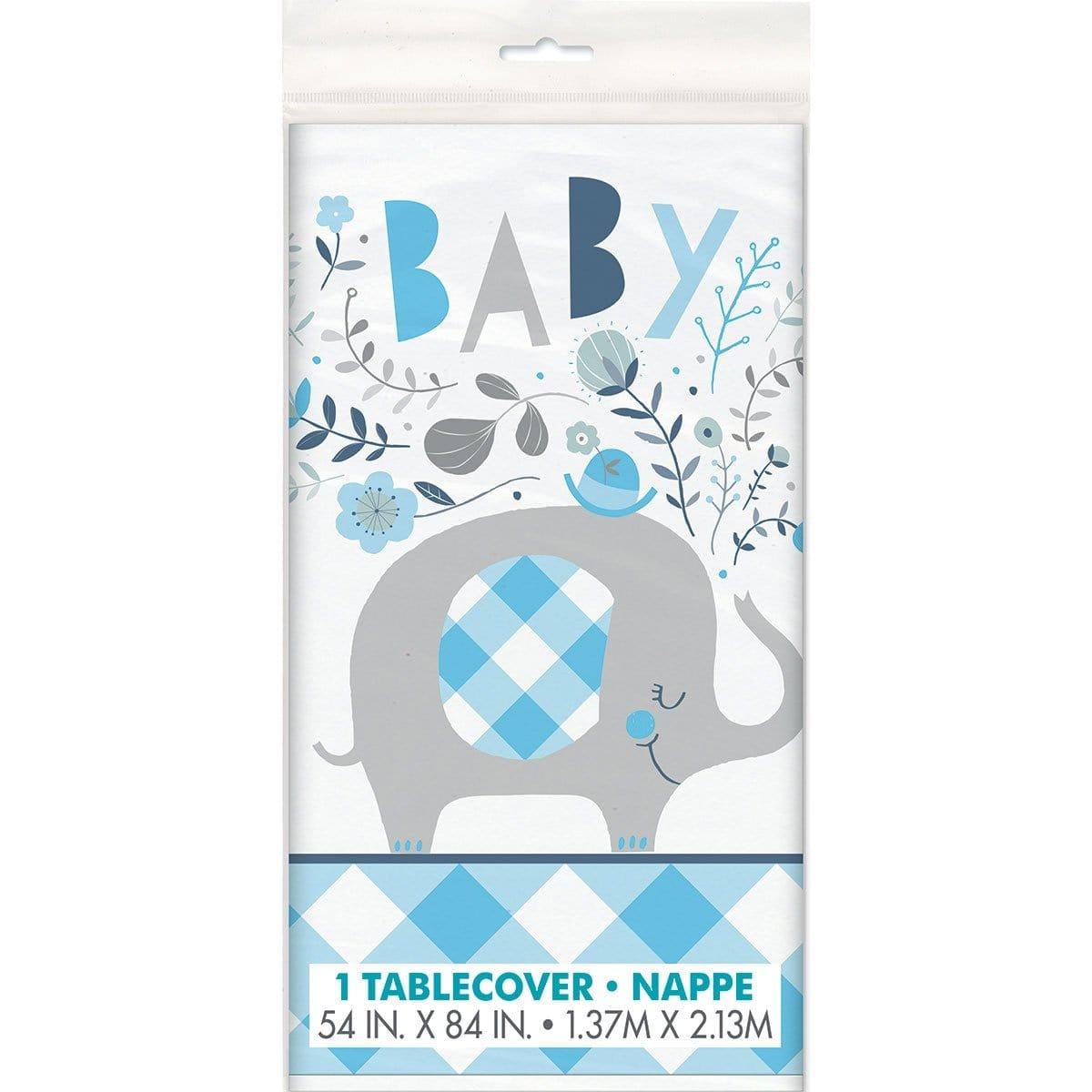 Buy Baby Shower Blue Floral Elephant Tablecover sold at Party Expert
