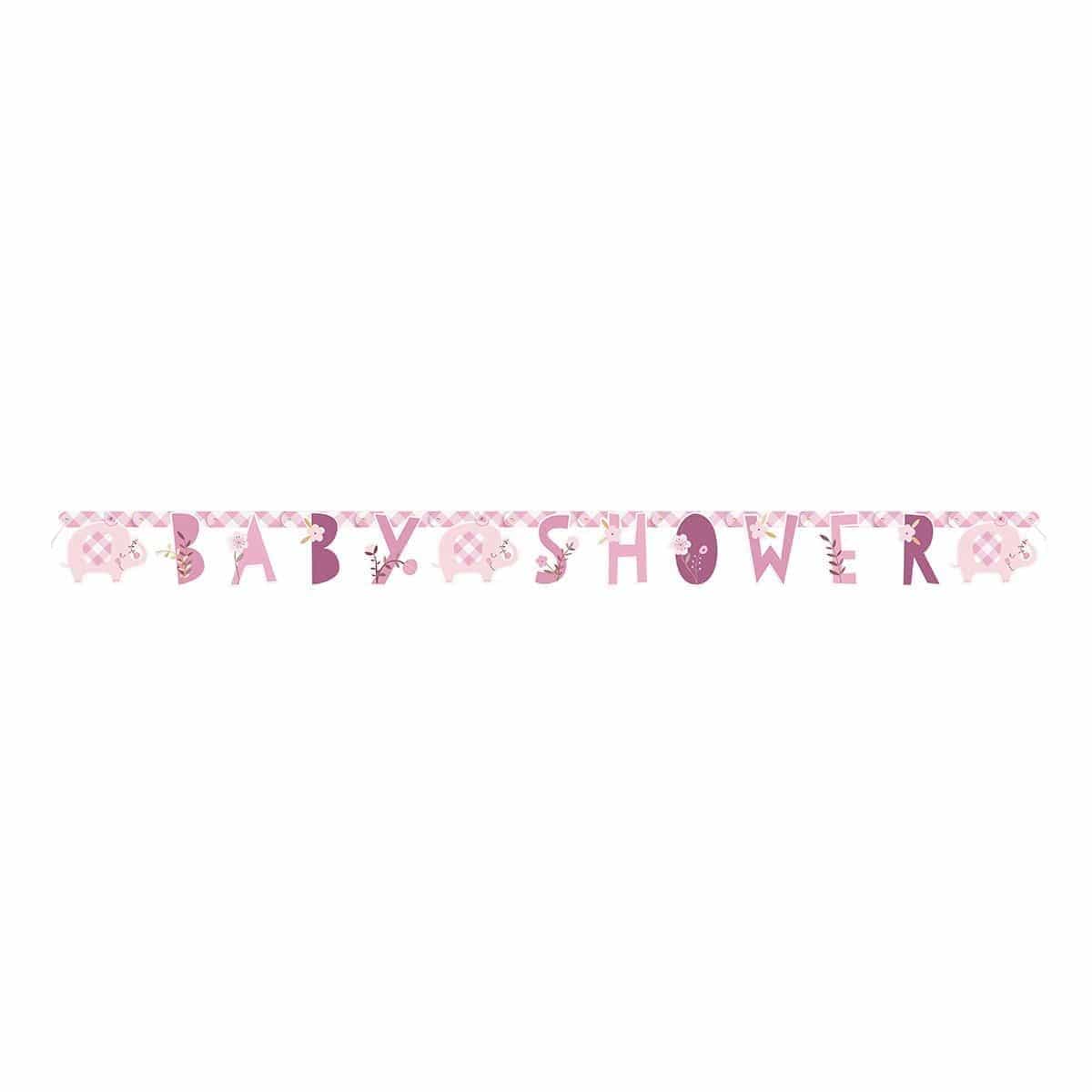 Buy Baby Shower Pink Floral Elephant Banner sold at Party Expert
