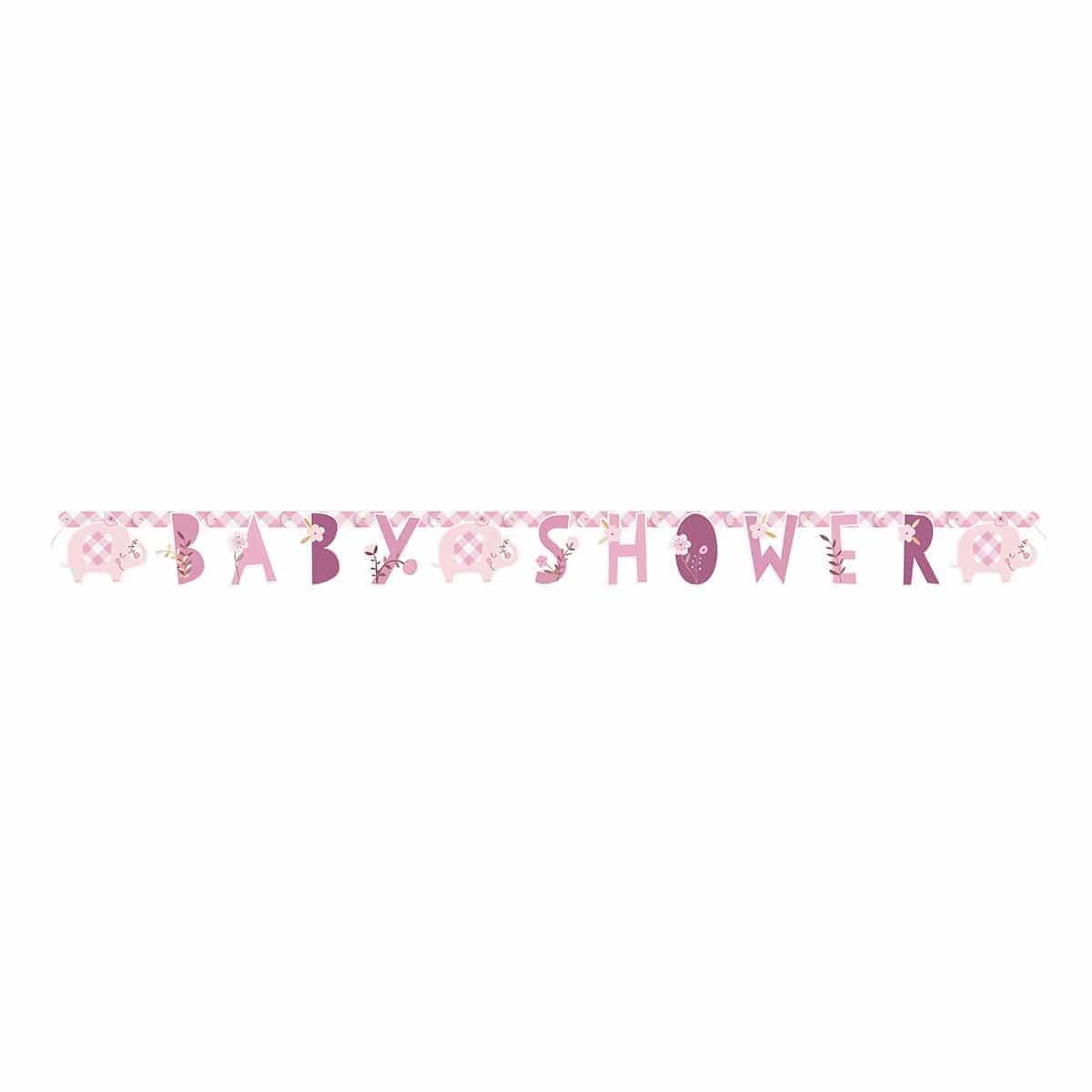 Buy Baby Shower Pink Floral Elephant Banner sold at Party Expert