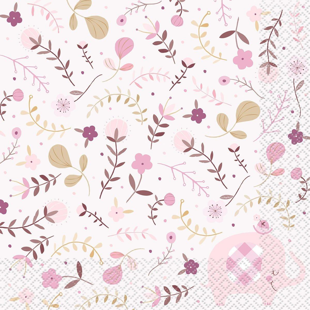 Buy Baby Shower Pink Floral Elephant Lunch Napkins, 16 Count sold at Party Expert