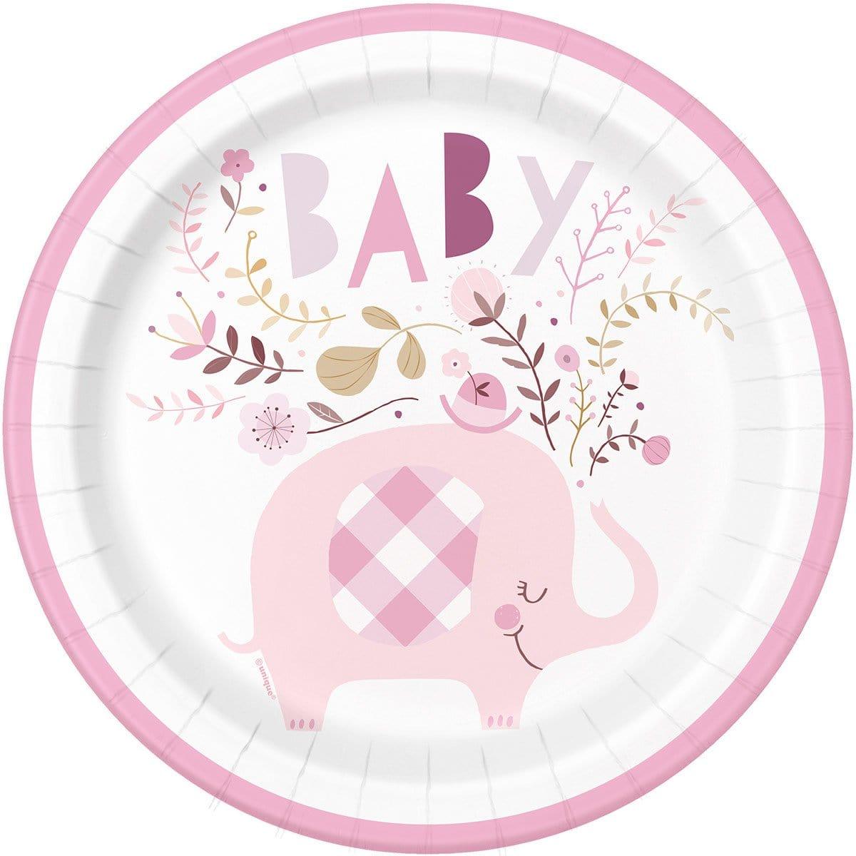 Buy Baby Shower Pink Floral Elephant Plates, 9 inches, 8 Count sold at Party Expert