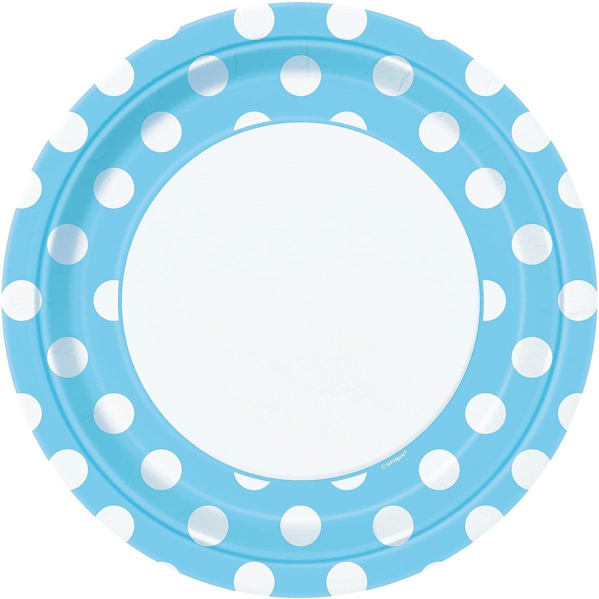 Buy Baby Shower Powder Blue Dots paper plates 9 inches, 8 per package sold at Party Expert