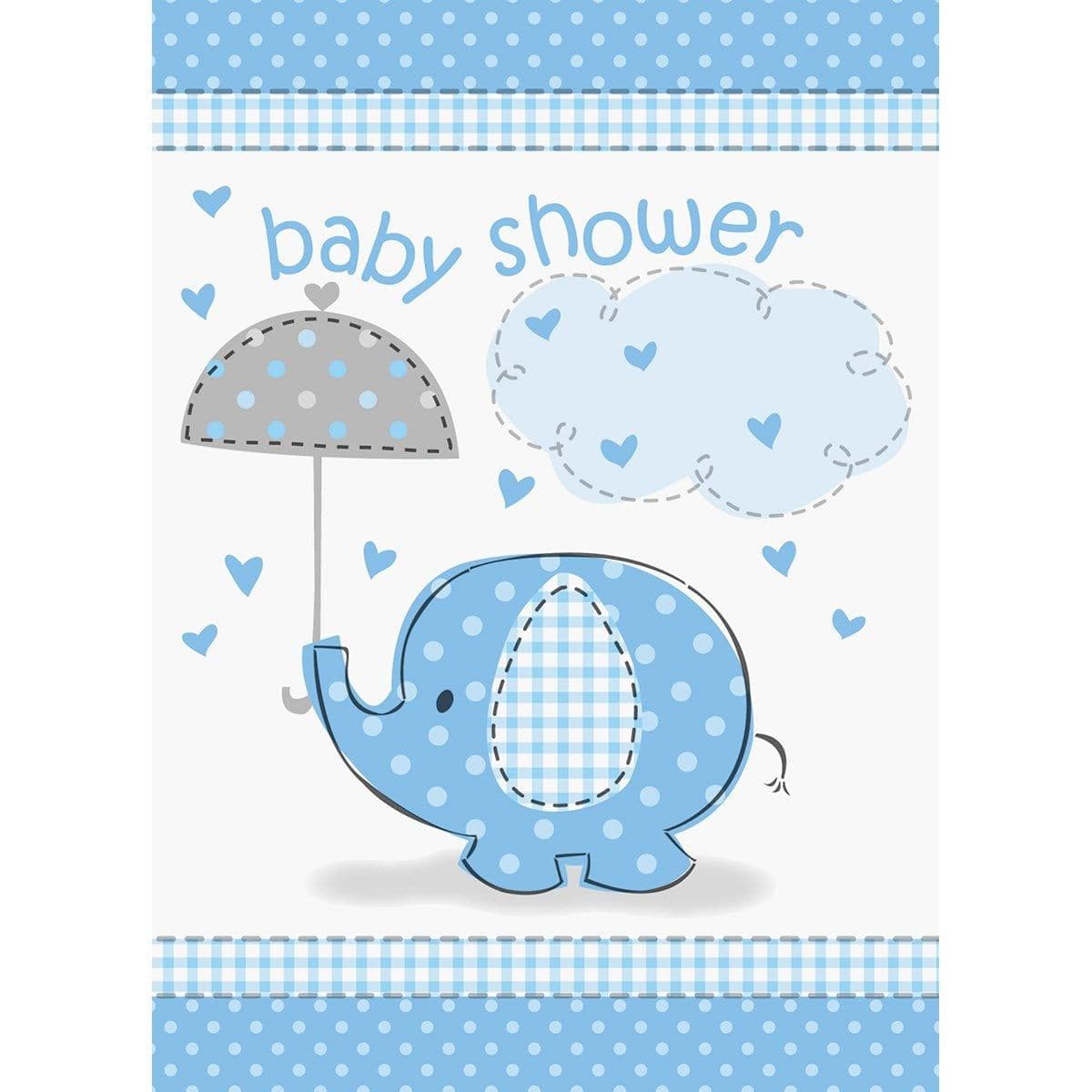 Buy Baby Shower Umbrellaphants Blue invitations, 8 per package sold at Party Expert