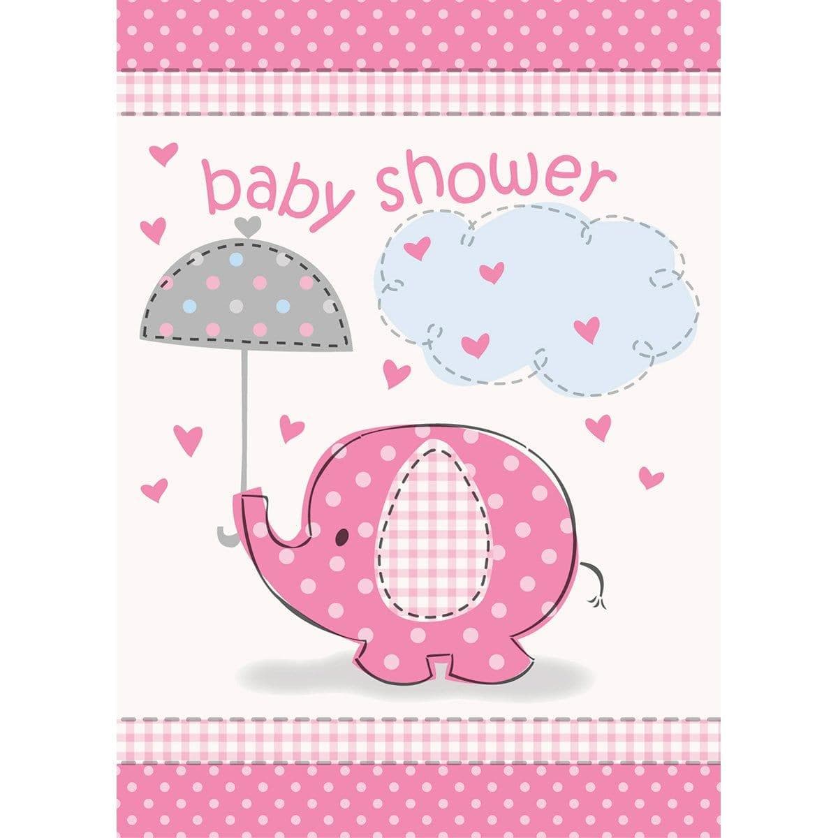Buy Baby Shower Umbrellaphants Pink invitations, 8 per package sold at Party Expert