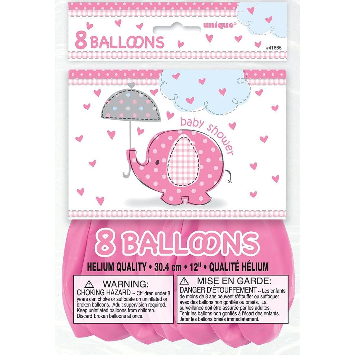Buy Baby Shower Umbrellaphants Pink latex balloons 12 inches, 8 per package sold at Party Expert