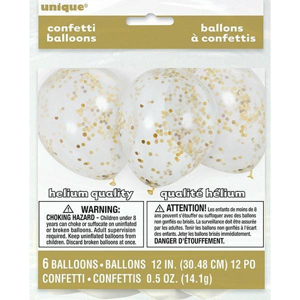 Clear Latex Balloons With Gold Confetti, 12 In, 6 Ct – Party Expert