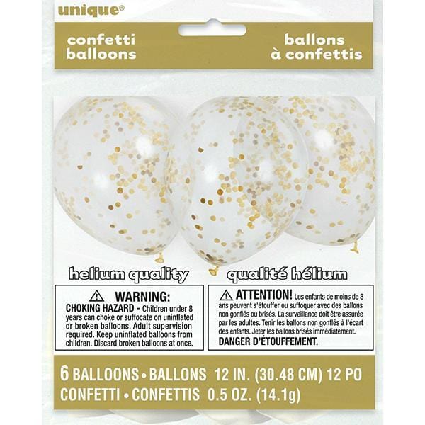 Buy Balloons Clear Latex Balloons With Gold Confetti, 12 Inches, 6 Count sold at Party Expert