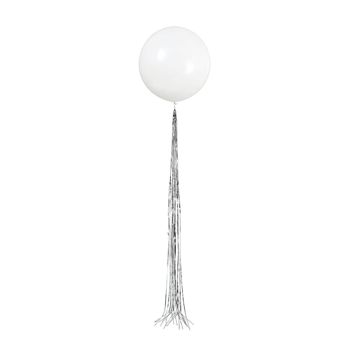 Buy Balloons White Latex Balloon With Silver Tassel, 24 Inches sold at Party Expert