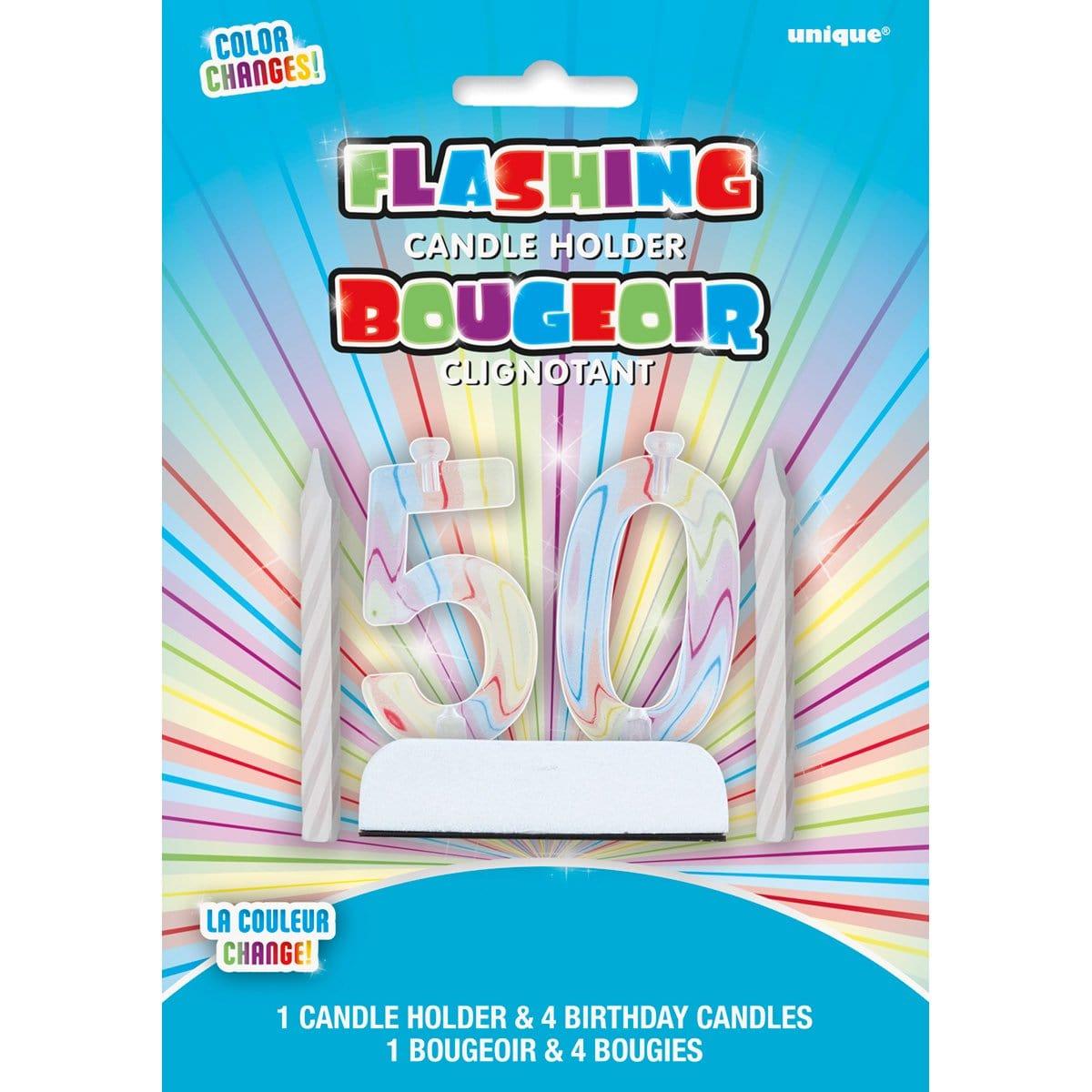 Buy Cake Supplies Flashing Candle Holder/Candles 50th sold at Party Expert