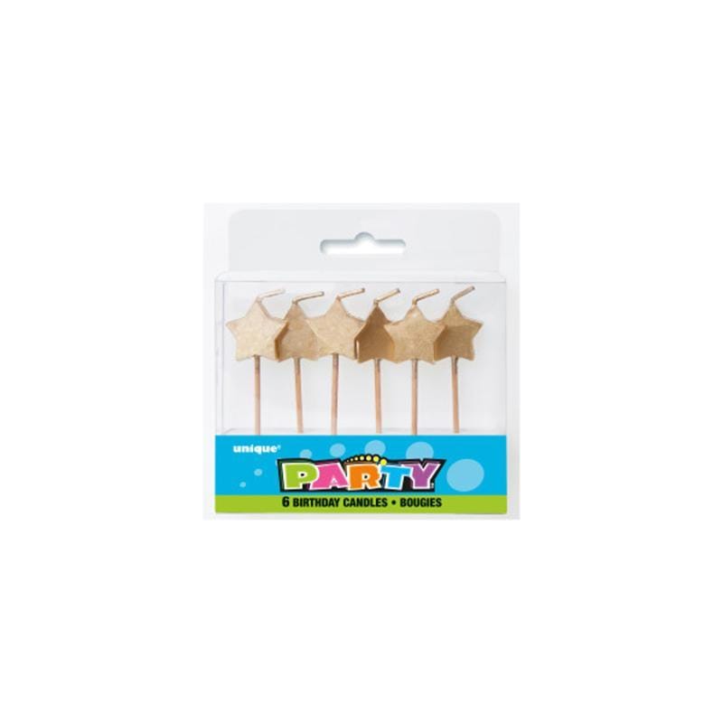 Buy Cake Supplies Gold Star Picks Candles 6/pkg sold at Party Expert