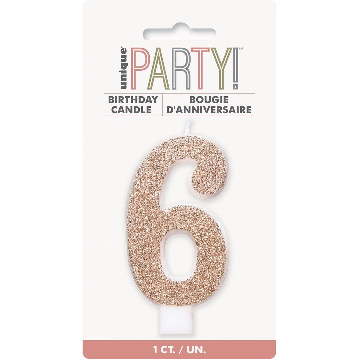 Buy Cake Supplies Number Candle Glitter Rose Gold - #6 sold at Party Expert